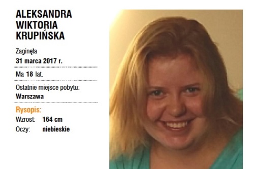 garwolin - Zaginęła Wiktoria Aleksandra Krupińska